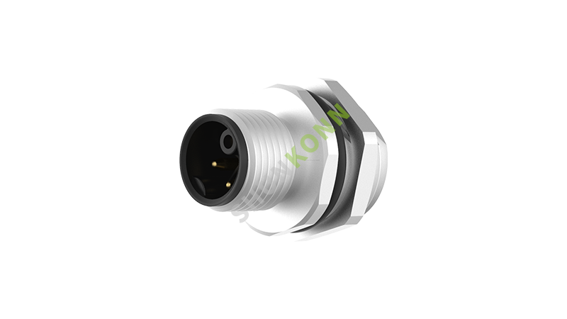 SKM12系列 M12K编码连接器板前安装3PIN(2+PE)公头焊接式M16*1.5