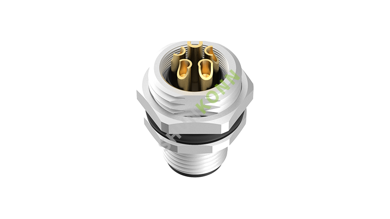 SKM12系列 M12K编码连接器板前安装5PIN(4+PE)公头焊接式M16*1.5
