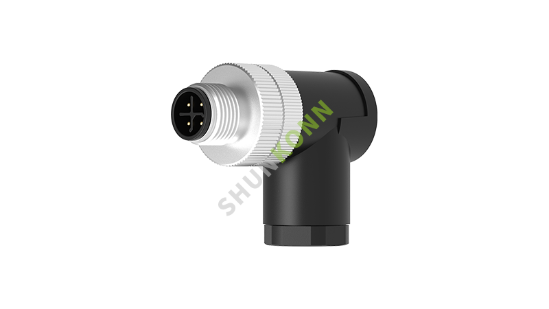 M12 Series S Code Male Screw Joint 4PIN(3+PE) Front fastened Right Angle With 'Screw Solder
