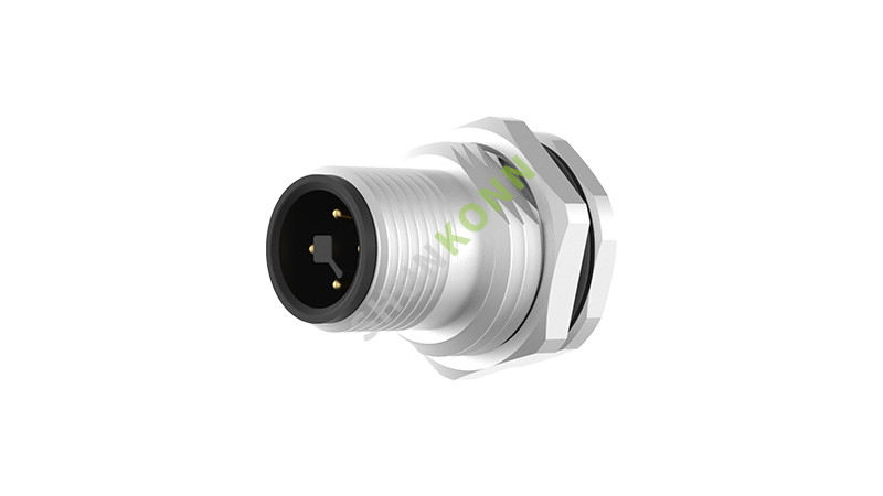 SKM12T系列 M12T编码连接器板后安装4PIN公头插板式M16*1.5