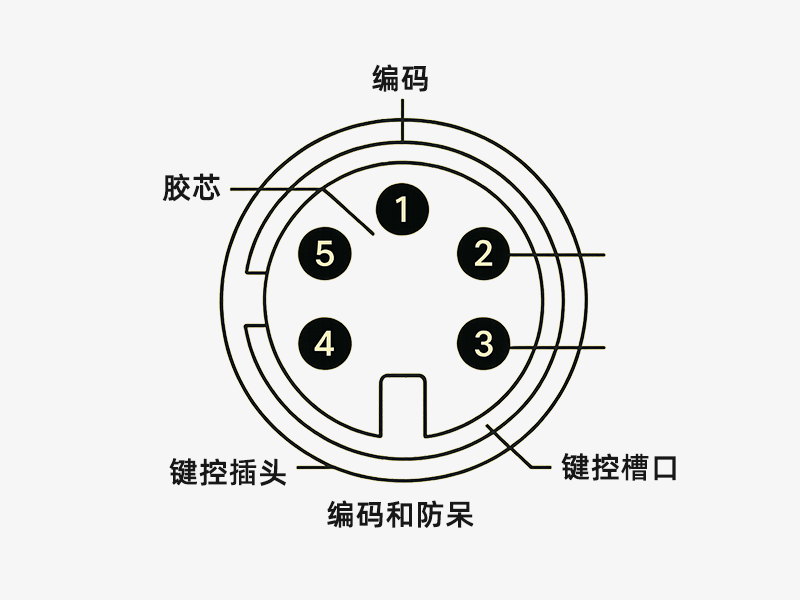 圆形连接器的编码和防呆位置展示