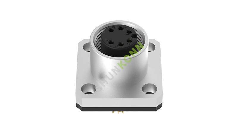 SKM12 A Series M12 A Coded Connectors Square Flange 6PIN Female Solder Type 14*14  