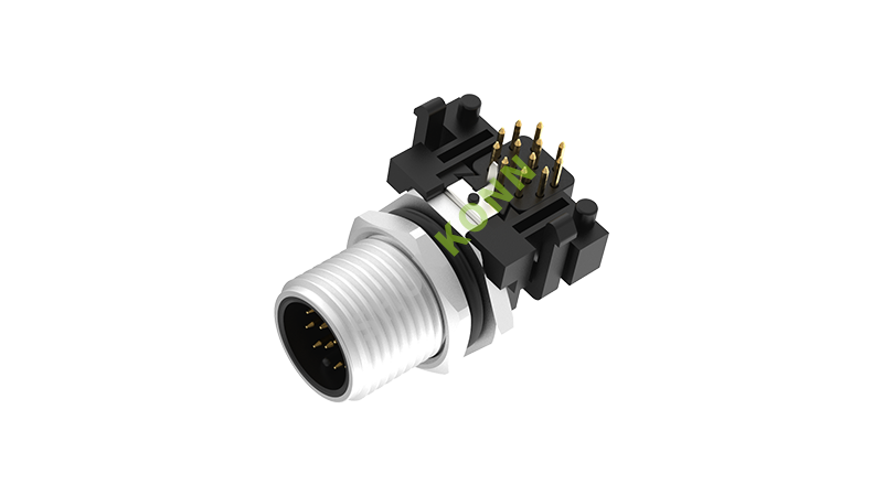 SKM12A系列 M12A编码连接器板后安装12PIN公头插板式M12*1 带屏蔽