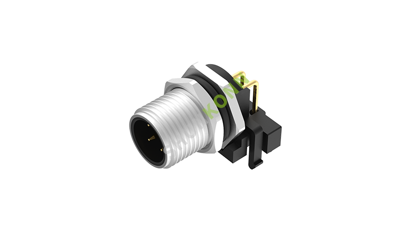 SKM12A系列 M12A编码连接器板后安装4PIN公头插板式M12*1 不带屏蔽