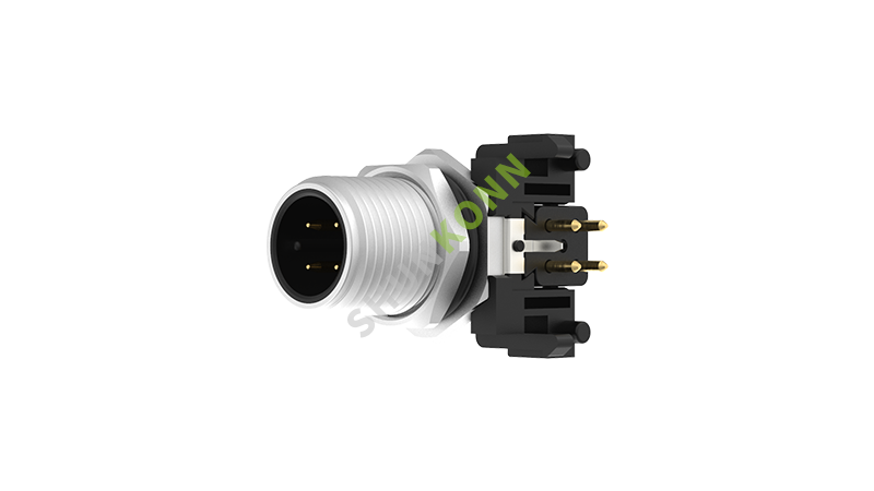 SKM12A系列 M12A编码连接器板后安装4PIN公头插板式M12*1 带屏蔽