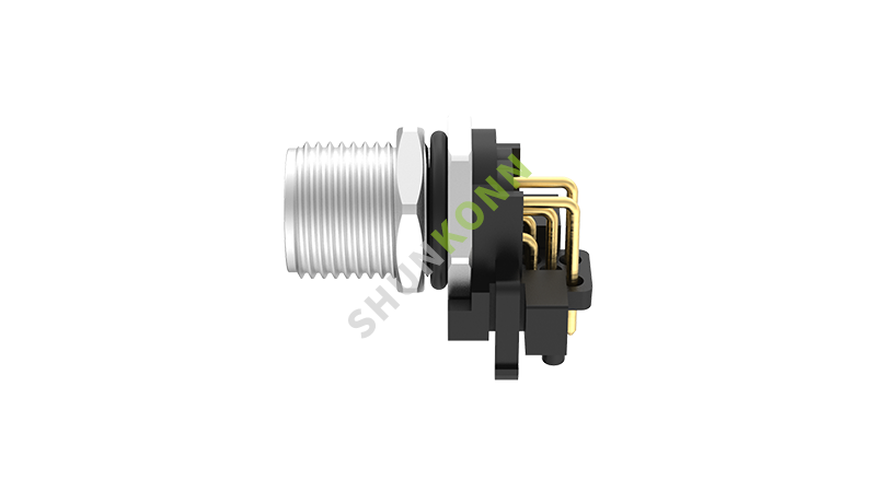 SKM12A系列 M12A编码连接器板后安装5PIN公头插板式M12*1 不带屏蔽