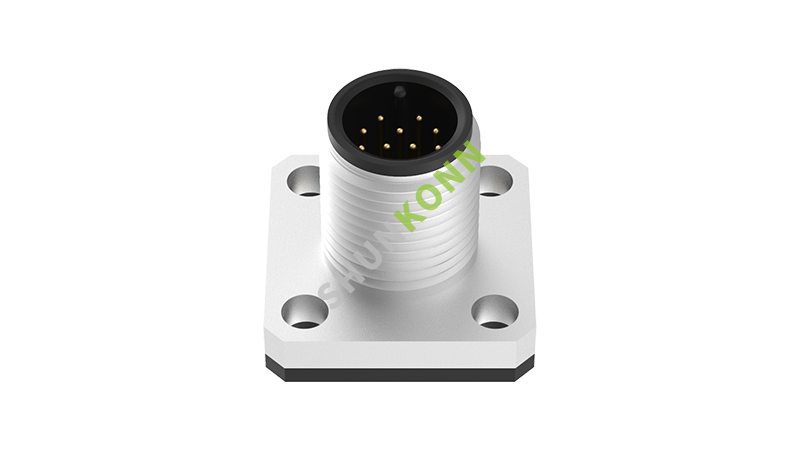 SKM12A系列 M12A编码连接器方形法兰12PIN公头焊接式14*14