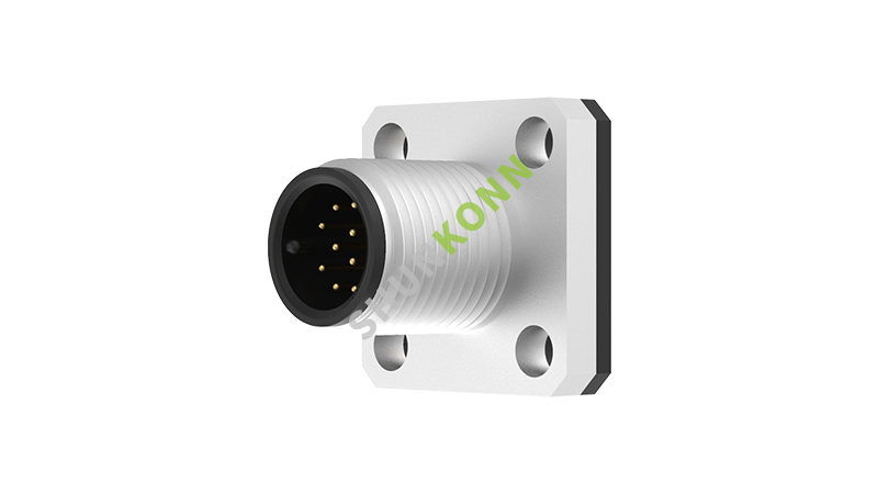 SKM12A系列 M12A编码连接器方形法兰12PIN公头焊接式14*14