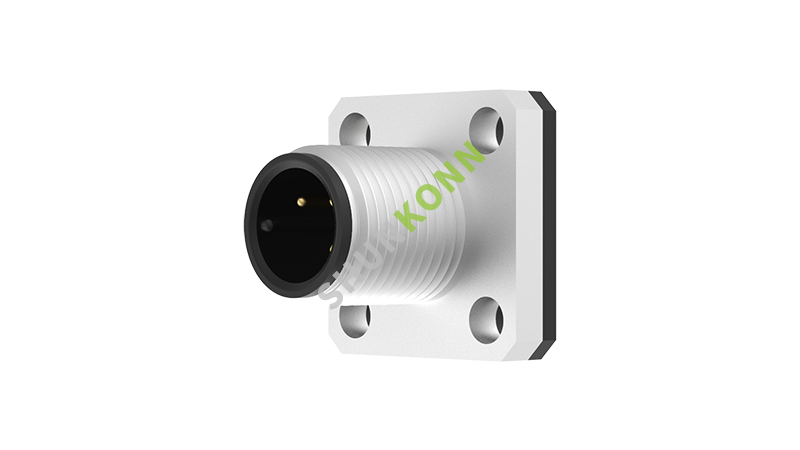 SKM12A系列 M12A编码连接器方形法兰3PIN公头焊接式14*14