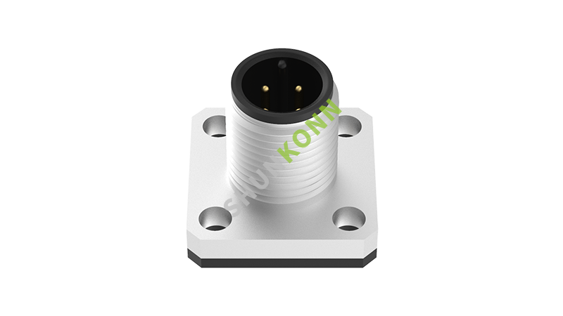SKM12A系列 M12A编码连接器方形法兰4PIN公头焊接式14*14