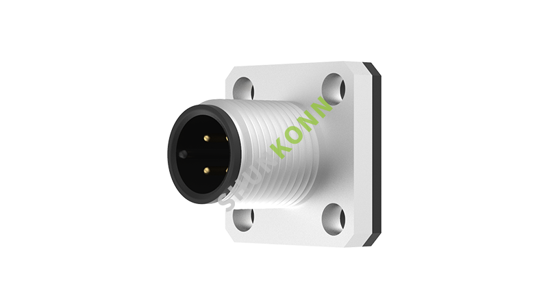 SKM12A系列 M12A编码连接器方形法兰4PIN公头焊接式14*14