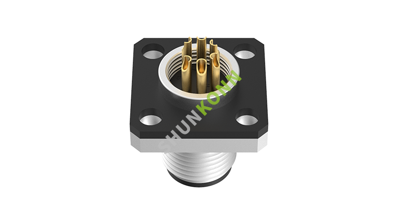 SKM12 A Series M12 A Coded Connectors Square Flange 6PIN Male Solder Type 14*14 