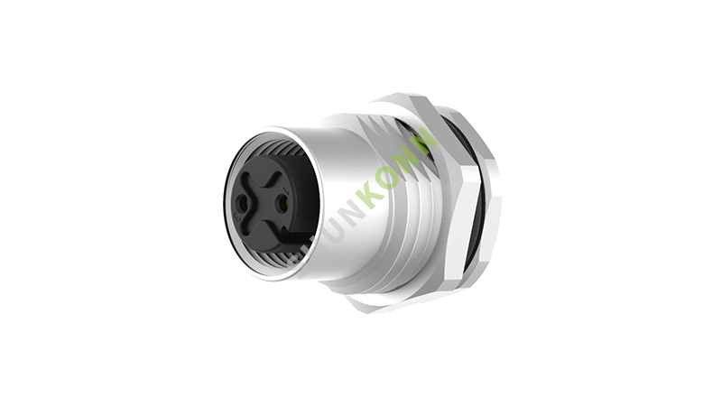 SKM12A系列 M12A编码连接器板后安装2PIN母头插板式M16*1.5