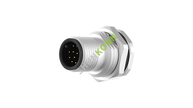 SKM12A系列 M12A编码连接器板后安装12PIN公头焊接式M16*1.5