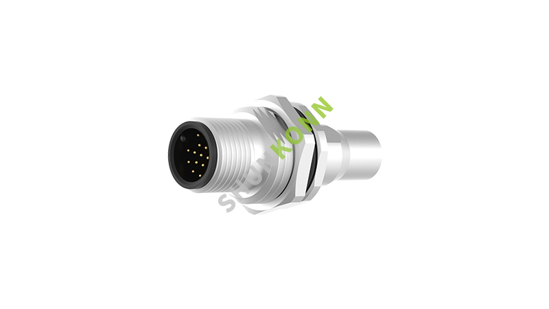 SKM12A系列 M12A编码连接器板后安装17PIN公头焊接式M16*1.5带屏蔽罩