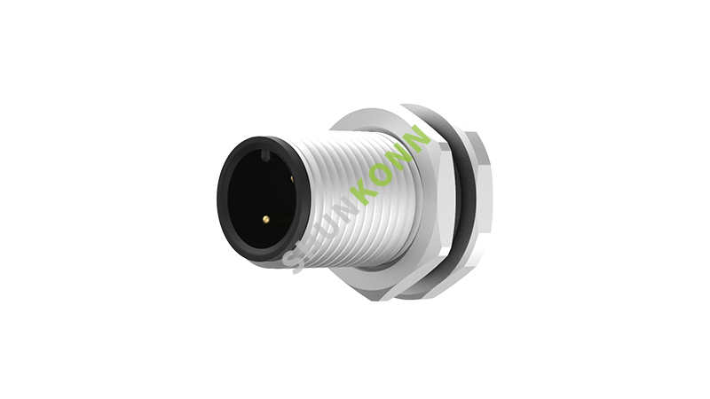 SKM12A系列 M12A编码连接器板后安装2PIN公头焊接式M12*1