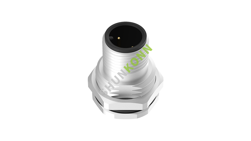 SKM12A系列 M12A编码连接器板后安装2PIN公头焊接式M16*1.5