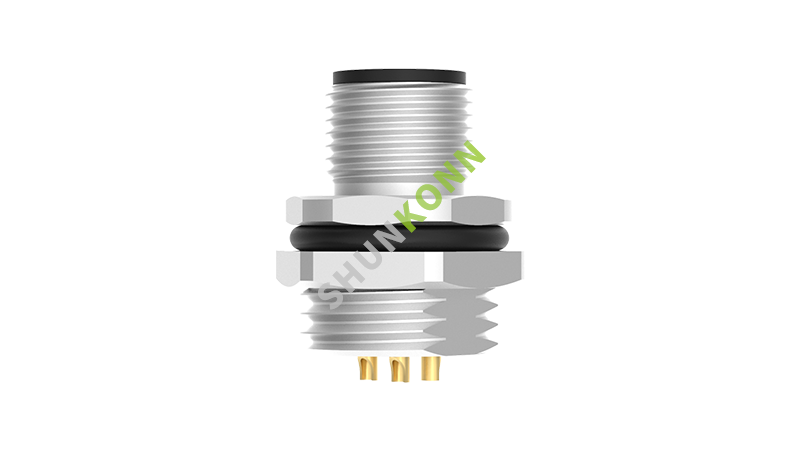 SKM12 A Series M12 A Coded Connectors Board Front Mount 3PIN Male Solder Type M16*1.5