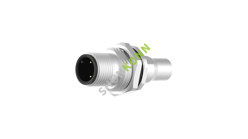 SKM12A系列 M12A编码连接器板后安装3PIN公头焊接式M16*1.5带屏蔽罩