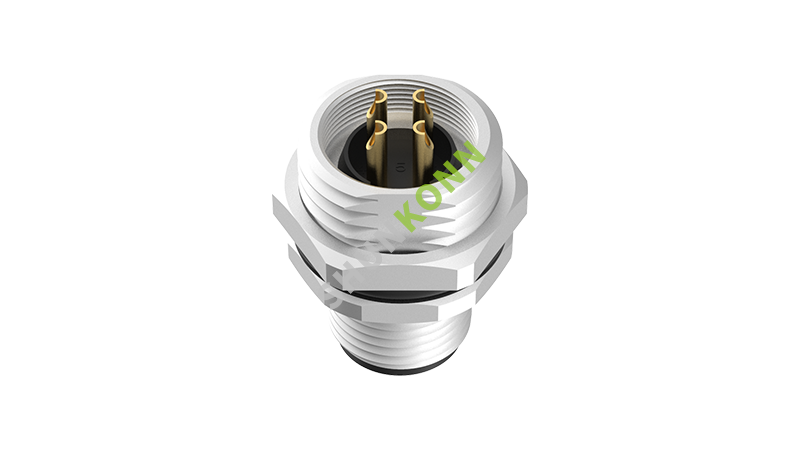 SKM12A系列 M12A编码连接器板前安装4PIN公头焊接式M16*1.5