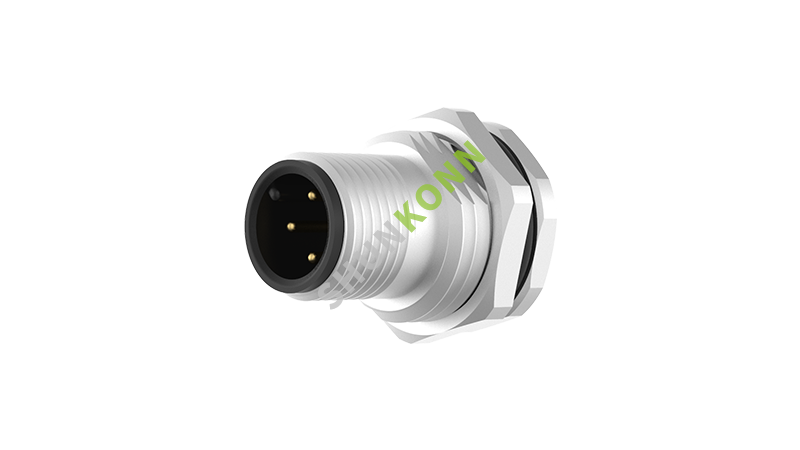 SKM12A系列 M12A编码连接器板后安装4PIN公头焊接式M16*1.5