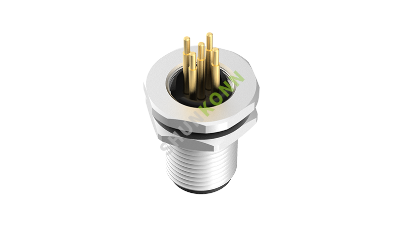 SKM12A系列 M12A编码连接器板后安装5PIN公头插板式M12*1