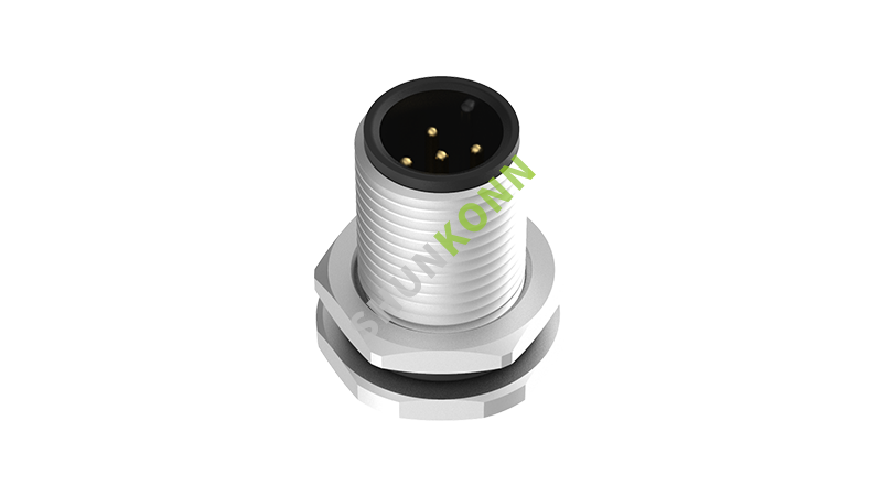 SKM12A系列 M12A编码连接器板后安装5PIN公头焊接式M12*1