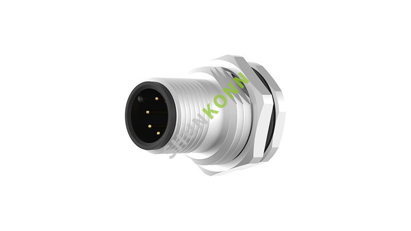 SKM12A系列 M12A编码连接器板后安装6PIN公头焊接式M16*1.5