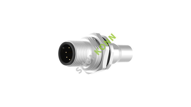 SKM12A系列 M12A编码连接器板后安装6PIN公头焊接式M16*1.5带屏蔽罩