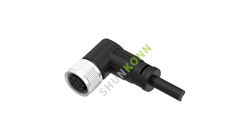 SKM16系列-M16连接线弯脚90度包胶成型式14PIN母头焊线