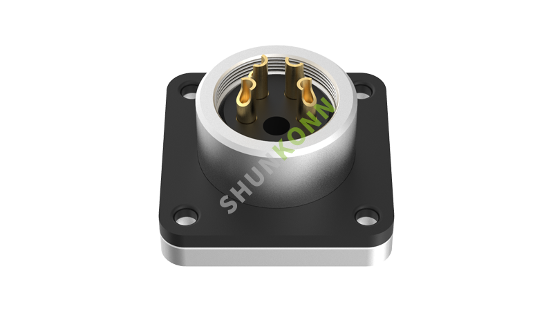 SKM16系列 M16连接器方型法兰4PIN母头焊接式20*20