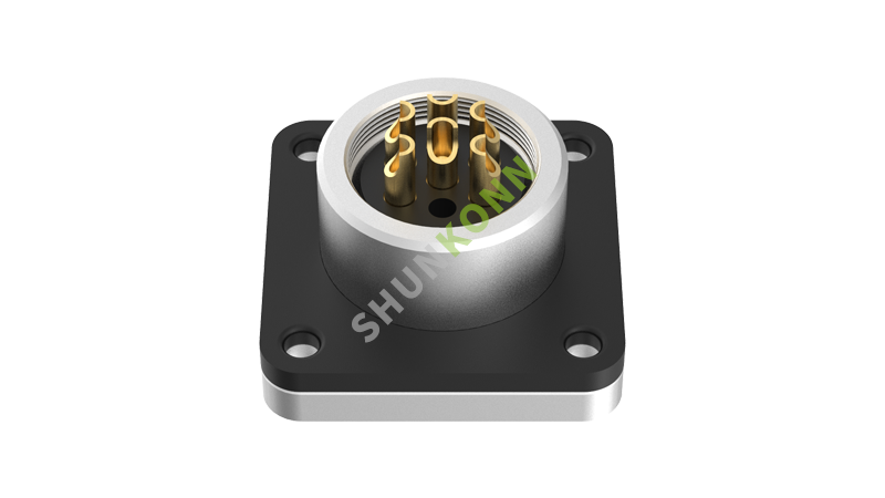 SKM16系列 M16连接器方型法兰6PIN母头焊接式20*20