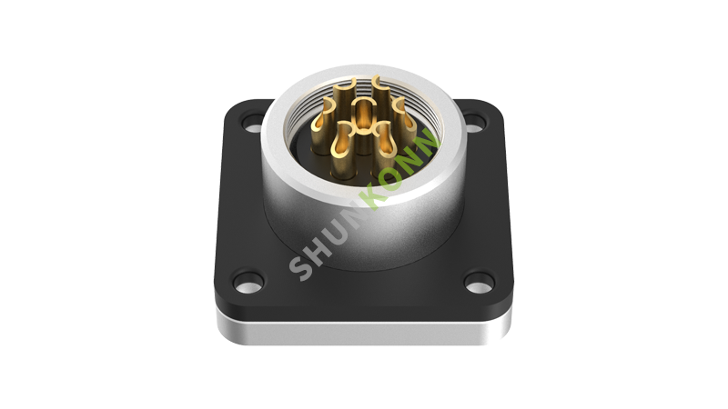 SKM16系列 M16连接器方型法兰7PIN母头焊接式20*20