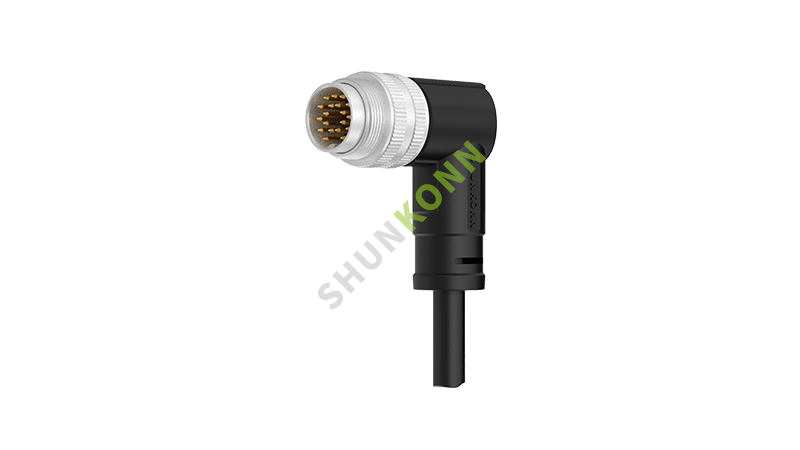 SKM16系列-M16连接线弯脚90度包胶成型式19PIN公头焊线
